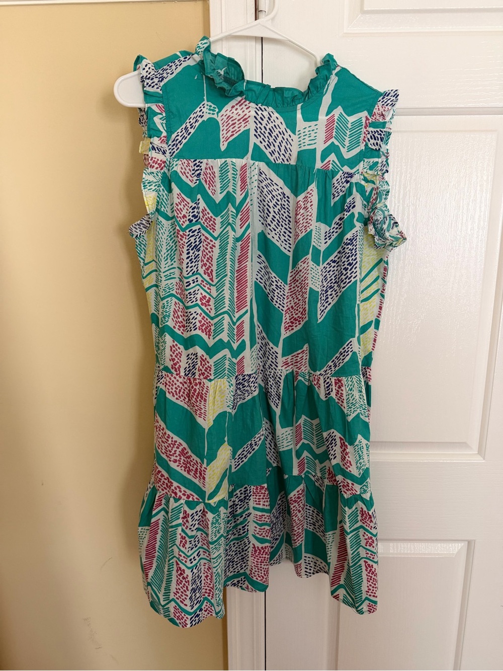PINCH Printed Ruffle Mini Dress Size M Teal Multicolor